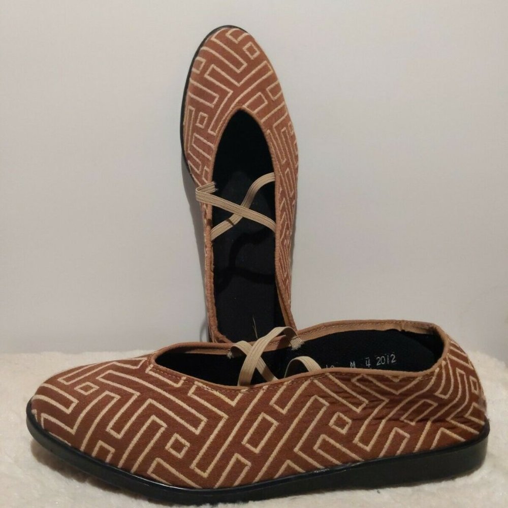 Women Flat Slip-On Skimmer Brown Textile Comfort sz 10